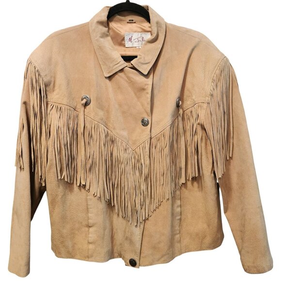Vintage Men's M Julian Suede Fringe Concho Western Motorcycle Tan Jacket Sz 16 - Picture 1 of 16